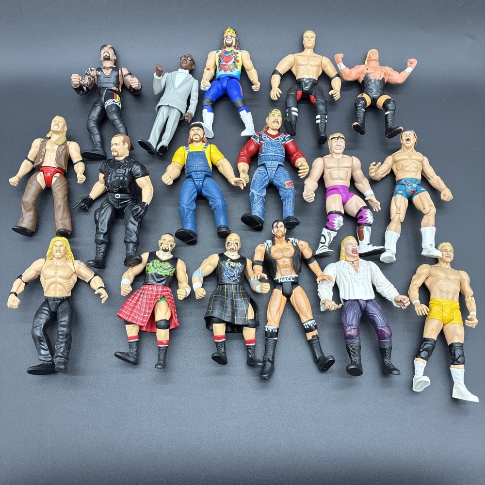 Vintage WWF WWE WCW Wrestling Action Figure Lot 17 Jakks Galoob Toy Biz Loose